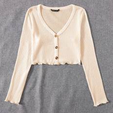 Shein Lettuce Edge Waffle Knit Button Up Top