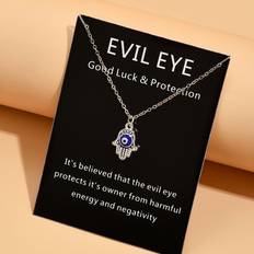 Shein Eye Decor Hamsa Hand Charm Necklace