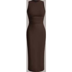 Knee Length Dresses - XXS Shein Solid Ruched Waist Bodycon Dress