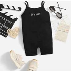 Black Jumpsuits Children's Clothing Shein Baby Letter Graphic Cami Romper - Black