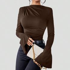 Shein Kläder Shein Solid Ruched Front Flare Sleeve Tee