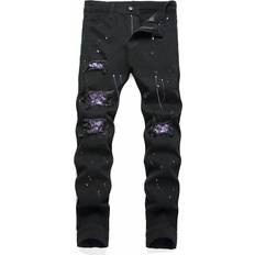 Shein Jeans Shein Men Splash Ink Print Ripped Frayed Rag Stitching Jeans