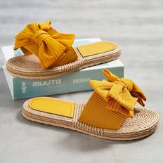Skor Shein Women Single Band Bow Decor Slides, Vacation Indoor Slippers