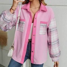 Shein Kappor & Rockar Shein Plaid Print Drop Shoulder Contrast Trim Flap Pocket Coat