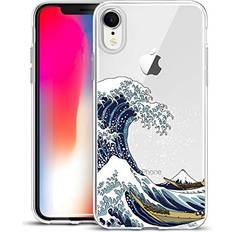 Bumpers Unov Unov Case Compatible with iPhone XR Case Clear with Design Slim Protective Soft TPU Bumper Embossed Pattern 6.1 Inch Great Wave