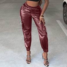 Skinn Byxor Shein Flap Pocket Side PU Leather Cargo Pants