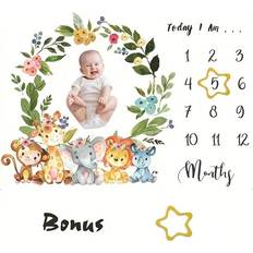 Shein 1pc Polyester Baby Milestone Blanket With Cute Animal Flower Wreath Design For Newborns Girls' Photography