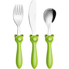 Exzact Children's Cutlery Stainless Steel 3pcs Set/Kids Cutlery/Toddler Utensils/Flatware 1 x Fork, 1 x Safe Dinner Knife, 1 x Dinner Spoon Frog x