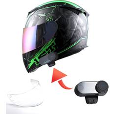 Motorcycle Equipment 1Storm 1Storm Motorcycle Full Face Helmet Skull King Matt Green One Extra Clear Shield Motorcycle Bluetooth Headset