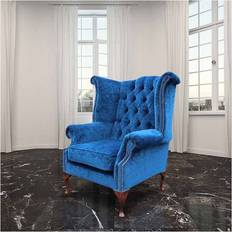 Chesterfield Fabric Queen Anne High Wing Royal