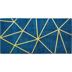 Viscosa Tappeti Beliani Tappeto Blu Con Motivo Geometrico Dorato Viscosa E Cotone 80 x 150 cm Blu