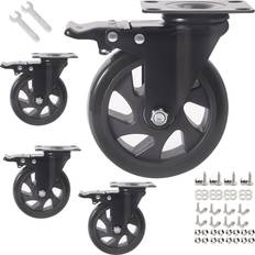 5 Inch Caster Wheels with Brake 2200lbs,Heavy Duty Casters Set of 4,Swivel Plate Casters with Double Ball Bearings,Premium Polyurethane Furniture Caster Wheels for Cart,Cabinets,Workbench