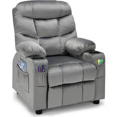 Costway Kids PU Leather/Velvet Fabric Kids Recliner Chair with Cup