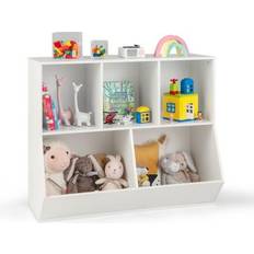 Storage Boxes Costway 5-Cube Wooden Kids Toy Storage Organizer with Anti-Tipping Kits-White