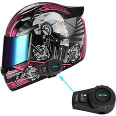 1Storm 1Storm Motorcycle Bike Full Face Helmet Mechanic Motorcycle Bluetooth Headset: Skull Pink