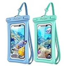 Waterproof Cases Procase Floating Waterproof Phone Pouch Waterproof Phone Float Water Proof Cell Phone Pouch Underwater Dry Bag for iPhone 13 12 11 Max XS XR X, Galaxy S21 Pixel Up to 7.0" -2 Pack,Blue/Green