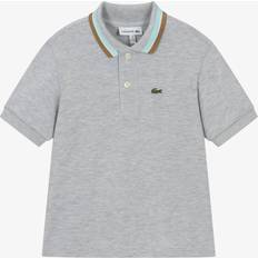 Polo Tops Lacoste Boys' Tricolour Collar Cotton Petit Piqué Polo years Grey Chine White