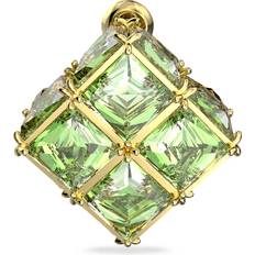 Swarovski Curiosa stud earring, Single, Square cut, Green, Gold-tone plated