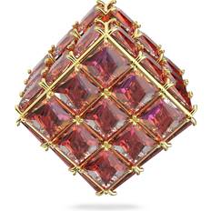 Swarovski Curiosa stud earring, Single, Square cut, Orange, Gold-tone plated