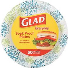 Disposable Plates Glad Glad Round Disposable Paper Plates for All Occasions New & Improved Quality Soak Proof, Cut Proof, Microwaveable Heavy Duty Disposable Plates 10" Diameter, 50 Count Bulk Paper Plates