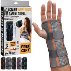 Dr. Brace DR. BRACE Adjustable Wrist Brace Night Support for Carpal Tunnel, Doctor Developed, Upgraded with Double Splint & Therapeutic Cushion,Hand Brace for Pain Relief,Injuries,Sprains S/M Lefr Hand, Grey-Orange