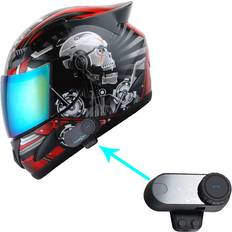 1Storm 1Storm Motorcycle Bike Full Face Helmet Mechanic Motorcycle Bluetooth Headset: Skull Red