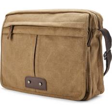 Vintage Karamel Brunt Canvas & Brunt Læder Skuldertaske