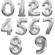 4, Silver 34 Inch Metallic Silver Number Balloons 0-9