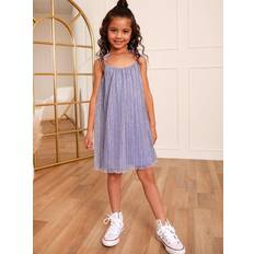 Younger Girls Cami Pleated Metallic Midi Dress - Blue