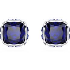 Jewellery Swarovski Birthstone stud earrings, Square cut, September, Blue, Rhodium plated