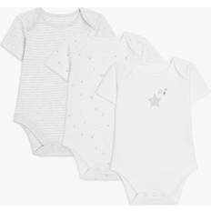 John Lewis Baby Cotton Star Print Bodysuits, Pack of 3, White