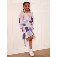 Younger Girls Shirred Abstract Print Midi Dress - Multi