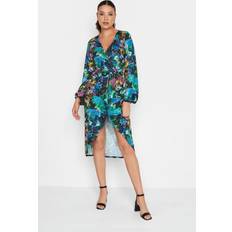 LTS Tall Black & Blue Floral Wrap Dress Tall Women's Wrap Dresses