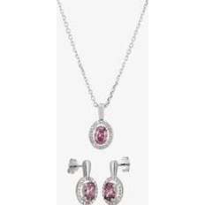 Purple Earrings Silver Lilac Cubic Zirconia Oval Pendant and Dropper Earring Set SET9649