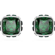Green Earrings Swarovski Birthstone stud earrings, Square cut, May, Green, Rhodium plated