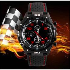 Men or Childrens Kids Boys Analogue Sport Spare Adult F1 in Black and Red Multicoloured
