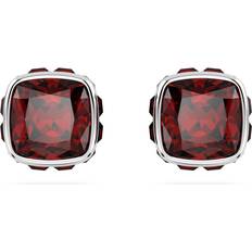 Swarovski Red Earrings Swarovski Birthstone stud earrings, Square cut, January, Red, Rhodium plated