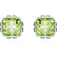 Swarovski Gray Jewelry Swarovski Birthstone stud earrings, Square cut, August, Green, Rhodium plated