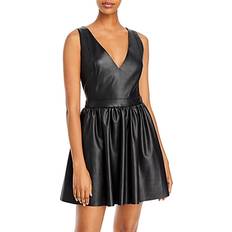 Aqua Leather Dresses Aqua Faux Leather Fit And Flare Dress In Black