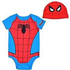 Marvel Jumpsuits Children's Clothing Marvel Avengers Short Sleeve Onesie with Cap Spiderman Bodysuit Baby Costume Romper Blue 9M