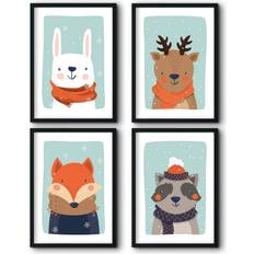 Bilderreich Barnrum Set Dekorativa 4-pack Djur på Vintern 21x30cm
