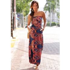 Long Dresses - Paisley Lascana Paisley Bandeau Maxi Dress, Red & Navy