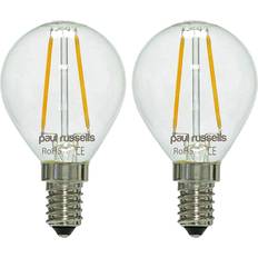 Paul Russells Paul Russells 2 Pack 2w=25w Golf LED Filament Light Bulbs E14 SES Small Edison Screw 2W Small Globe G45 270 Beam Lamp 2700K Warm White 25W Incandescen