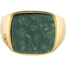 Nialaya Smykker Nialaya Men's Gold Plated Signet Ring With Green Jade Ringe hos Magasin Green