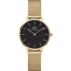 Daniel Wellington Ø28 mm Classic Petite Melrose dameur guldfarvet med sort skive