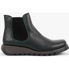 Fly London Salv Khaki Pebbled Leather Wedge Chelsea Boots 36, Co