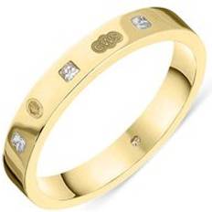 Oro Anillos C. W. Sellors 18ct Yellow Gold 0.09ct Diamond King's Coronation Hallmark Princess Cut 3mm Ring