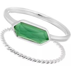 Agate Rings Leaf Rings Ring Set Cube, green Agate, silver rhodium plate green Rings for ladies