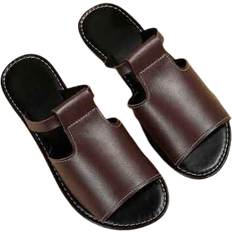 Polyurethane Sandals Shein Casual Flat Slippers - Coffee Brown