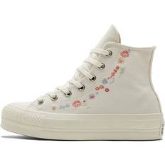 Converse Natural Trainers Converse WMNS Chuck Taylor All Star Lift Platform 'Embroidered Floral Egret' CREAM